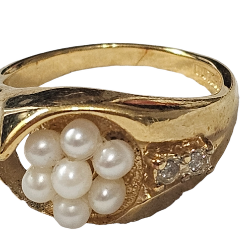 Anillo Lindenwold 14k HGE Lind Chapado en Oro Imitación Perla Racimo Estrás - Imagen 5 de 7