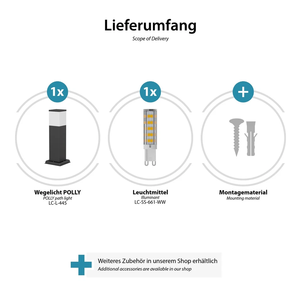 Pollerleuchte POLLY für außen 35cm schwarz inkl. G9 Leuchtmittel 501lm - Bild 4 von 4