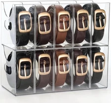 2 Pack Belt Organizer Clear Stackable Belt holder 10 Compartments For Closet