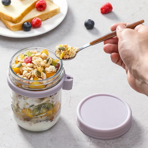 6 Pack Overnight Oats Containers with Lids and Spoons, 16 oz Glass Mason Over... - Picture 4 of 7