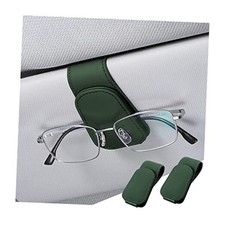 Sunglasses Holder for Car Sun Visor Magnetic Leather 2 PCS Black Green
