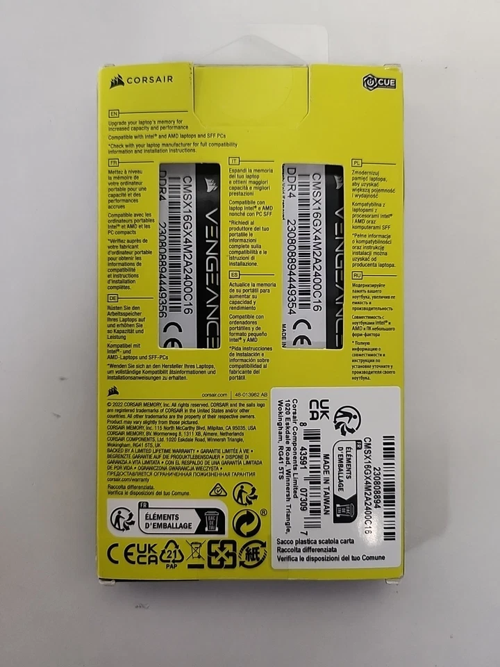 CORSAIR VENGEANCE 16GB (2x8GB) DDR4 SO-DIMM PC4-19200 2400MHZ *NEW* - Image 2 of 3