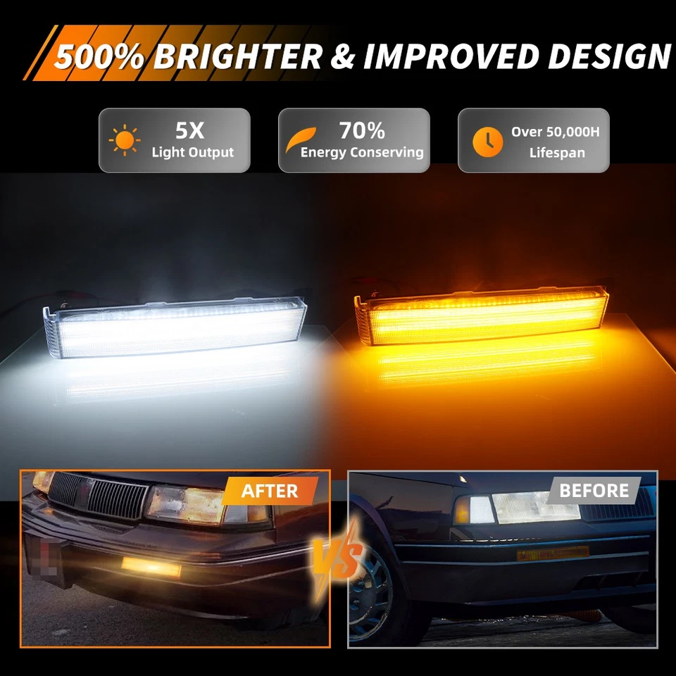 Clear Switchback LED Bumper DRL Signal Lights For 82-96 Oldsmobile Cutlass Ciera - Image 2 of 4