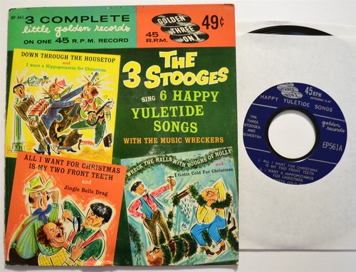 CHRISTMAS PICTURE SLEEVE & 45 EP 3 Stooges Sing 6 Happy Yuletide Songs Golden
