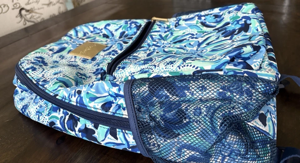 Mochila Lilly Pulitzer Grande Bahía Azul-Verde - Blanca Nueva Sin Etiquetas Foto 4 de 4