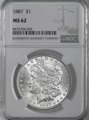1887-P  $1  MORGAN SILVER DOLLAR  "PHILADELPHIA"  NGC MS62  #8672754-025