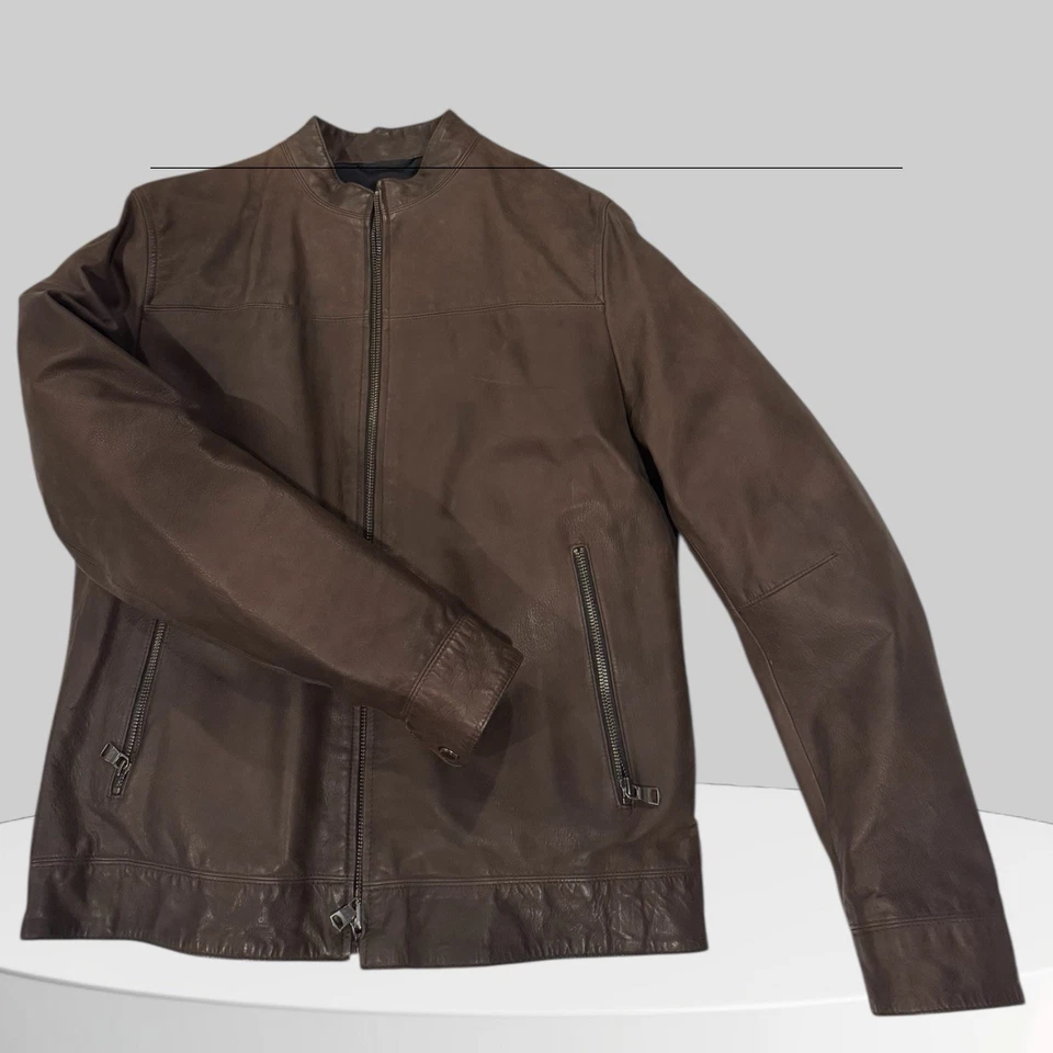 Chaqueta de cuero para motocicleta Banana Republic marrón mediana nueva con etiquetas venta al por menor ($598) Foto 4 de 4