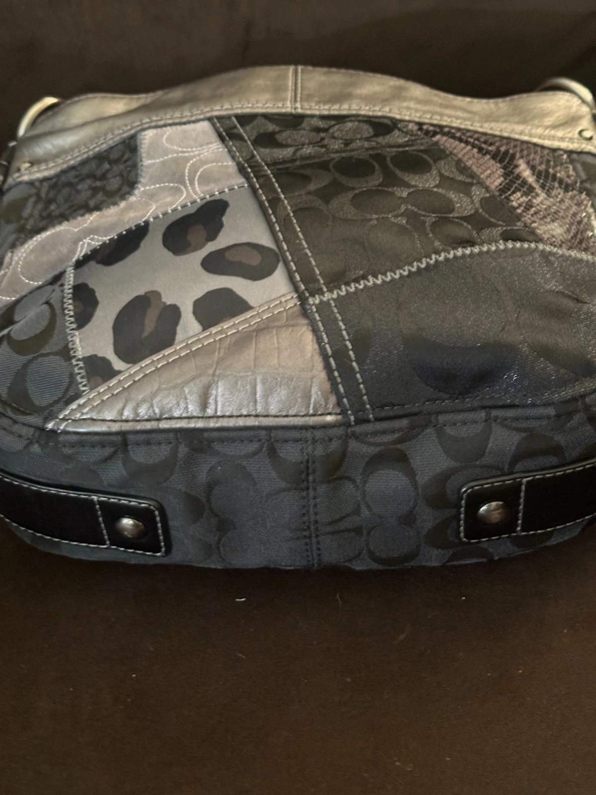 Borsa vintage Coach Zoe patchwork nera grigia argento stile Y2K #12901