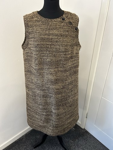 Mini robe sans manches vintage Valentino marron laine nubby mohair taille 16 - Photo 1/9