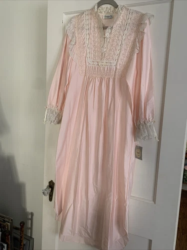 Camicia da notte lunga vintage Christian Dior raso flanella pizzo rosa S nuova Grannycore