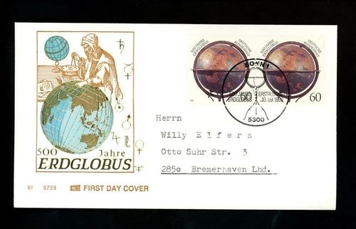 Postal History Germany FDC #1759 World Globe maps cartography 1992