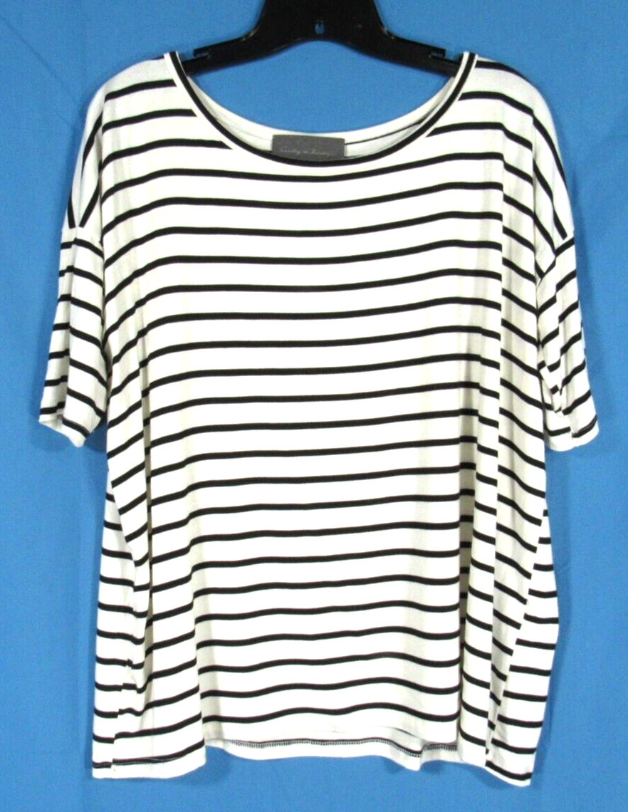 SUNDAY IN BROOKLYN Anthropologie WHITE/BLACK STRIPED Stretch Jersey Knit TOP S
