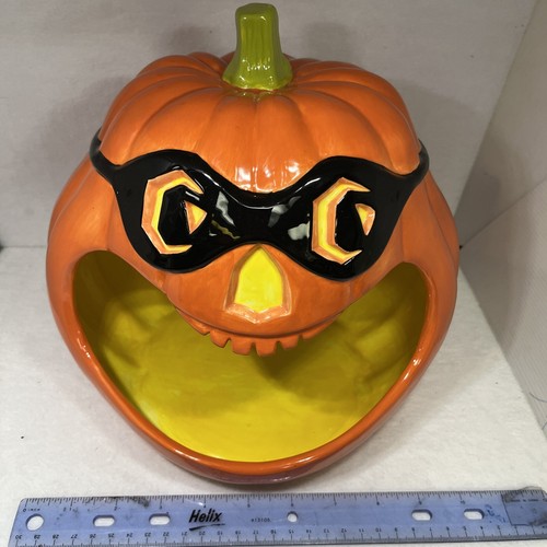 Department 56 Jack-O-Lantern Pumpkin Candy Jar Halloween Big Mouth Masked Bandit - Bild 3 von 9
