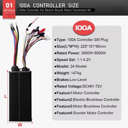 E-bike 48V/72V 3000W-5000W 100A Motor Controller +Display& Throttle Barke Sets - Picture 9 of 35