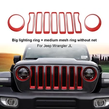 9PCS Red Front Headlight Lamp Cover Grille Insert Trim For Jeep Wrangler JL 18+