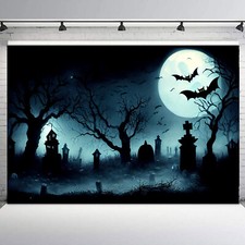 10x8ft Dead Tree Spooky Cemetery Halloween Bat Vinyl Backdrop Photo Background