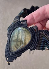NEW Handcrafted Labradorite Pendant Woven Macrame Necklace Gemstone