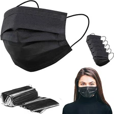 50 PCS Black 3 Ply Disposable Face Mask Non Medical Surgical Earloop Mouth Cover