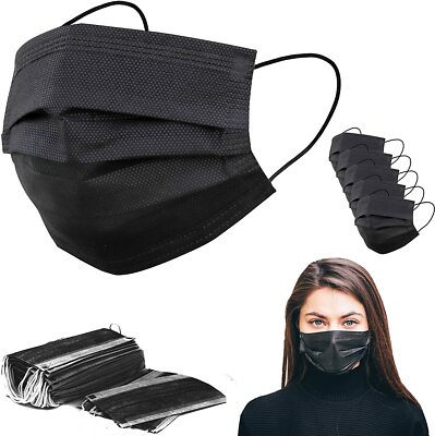 50 PCS Black 3 Ply Disposable Face Mask Non Medical Surgical