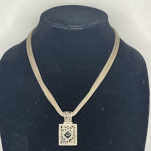 Collier en argent sterling pendentif onyx noir orné de 3 cordes 48,10 grammes 925 vintage - Photo 2/20