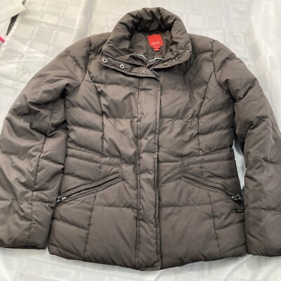 Esprit Women s Quilted Zipper Front Brown Puffer Jacket Coat Size Us Small Warm!