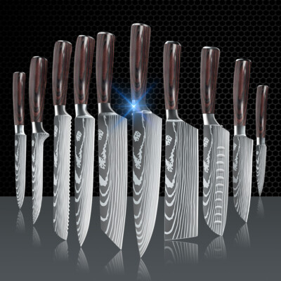 Japoneses Cuchillos De Cocina Set De Cuchillo De Chef Con Patrón Damasco Láser