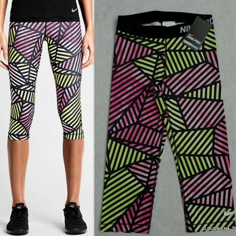 NWT NIKE PRO Dri Fit Neon Web Print Compression Training Capri 799096 60 Size S
