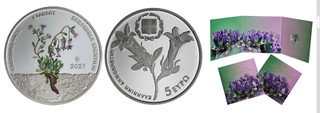 5 Euro Silber Gedenkmünze Griechenland 2021 CAMPANULA SAXATILIS Farbe in Blister
