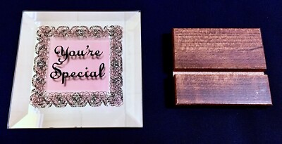  You re Special  Standing Beveled Mirror Plaque Raised Garland Roses W/Wood Base