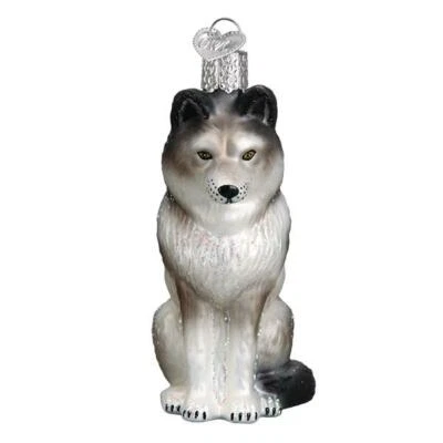 Old World Christmas SITTING WOLF (12545) Glass Ornament w/ OWC Box