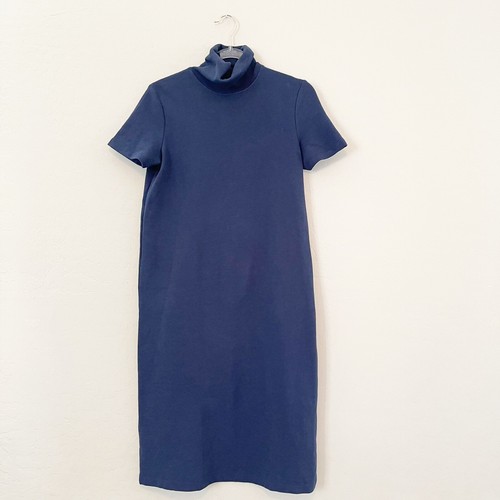 Ribbed Midi Dress Turtleneck Navy 