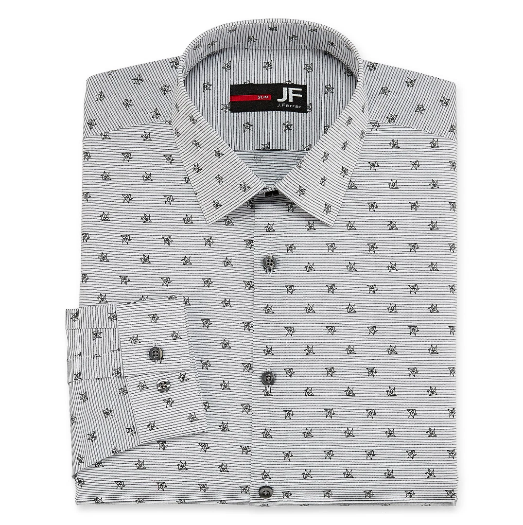 JF J.Ferrar Easy Care Stretch Long Sleeve Stretch Dress Shirt Size 19 36 37