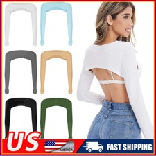 Ladies Long Sleeve Plain Shrug Cropped Cape Ladies Top Cardigan Arm Cover US