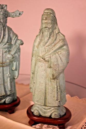 3er Set Messingguss unsterbliche chinesische Gottstatuen mit Sockel um 1970er Jahre - Bild 2 von 5