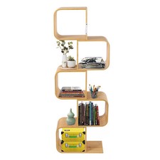 5 Tier Wood Geometric Bookcase S-Shaped Display Bookshelf Storage Room Divider