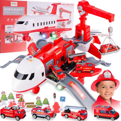 MalPlay Falt-Flugzeug Parkhaus und kran 4x Feuerwehr Autos Flughafen Licht Sound