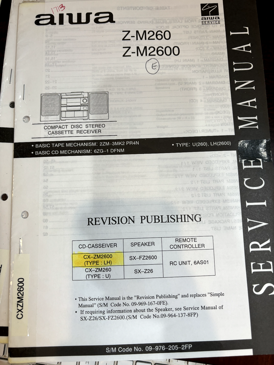 AIWA Z-M260 Z-M2600 CX-ZM2600 CX-ZM260 1211 1713 Service Manual