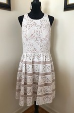 Aidan Mattox Women Junior Girl White Nude Floral Lace Party Cocktail Dress Sz 14