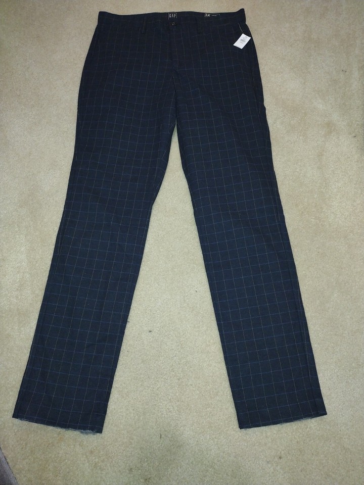 Men's Cotton Window Pane Dress Pants Made In Italy Size 34 /34 Navy