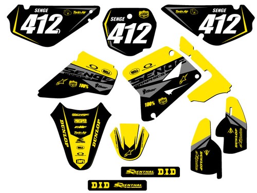 2005-2023 RM 85 BINARY Yellow Senge Graphics Kit Compatible with Suzuki - Foto 1 di 10