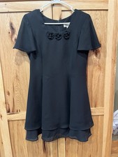 CDC Caren Desiree Company Size 8 Little Black Dress Flowers Scalloped  USA VTG