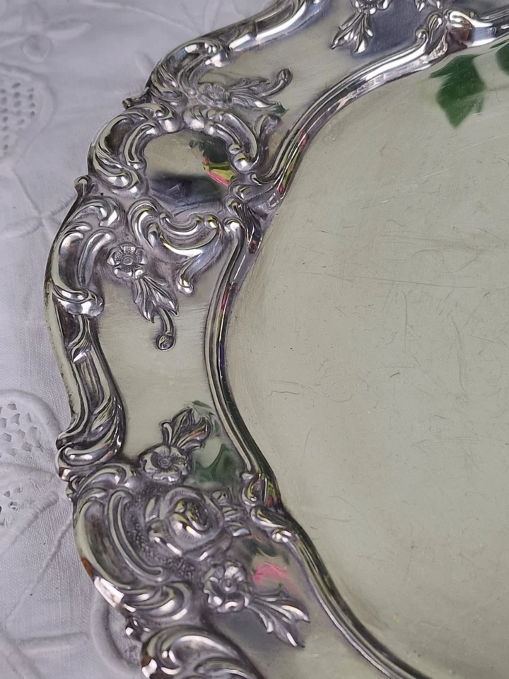 Bandeja/plato redondo ornamentado plato de plata vintage Foto 3 de 4
