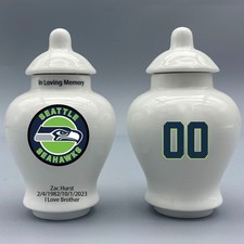Ceramic Football Urn   Seattle Seahawks Theme, Custom Text  Number