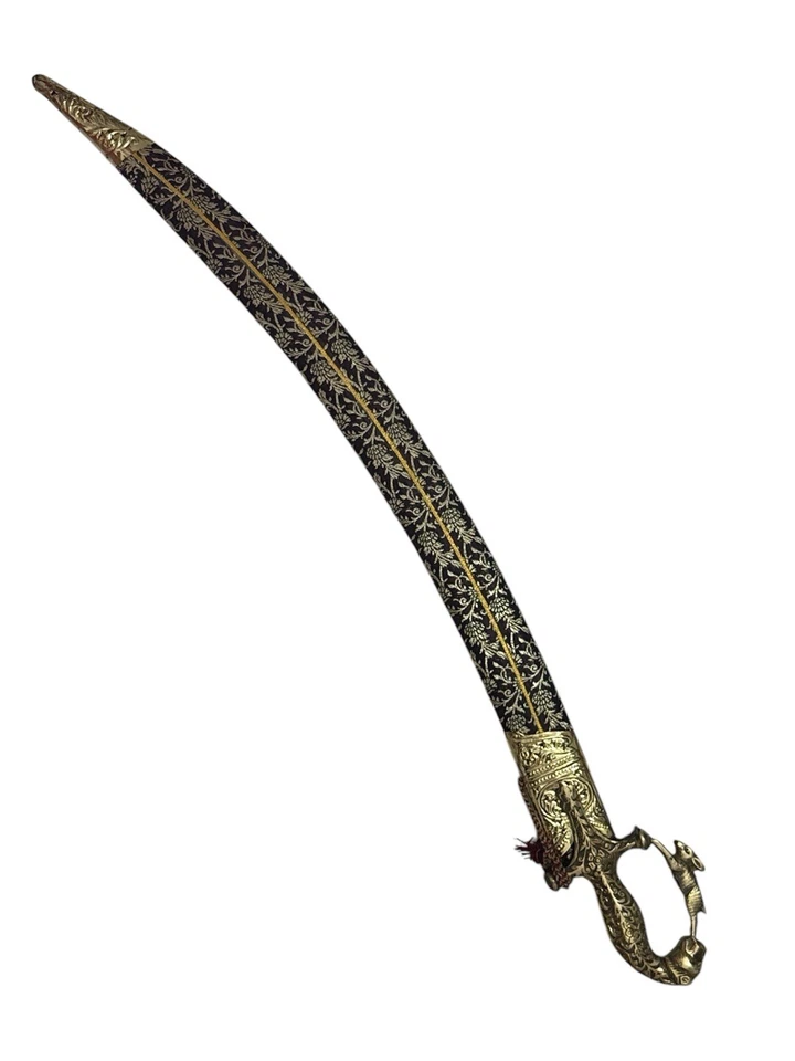 Handcrafted Indian Talwar/ Sword lion style brass hilt Mahroon sheath 35 inches - Image 2 of 4