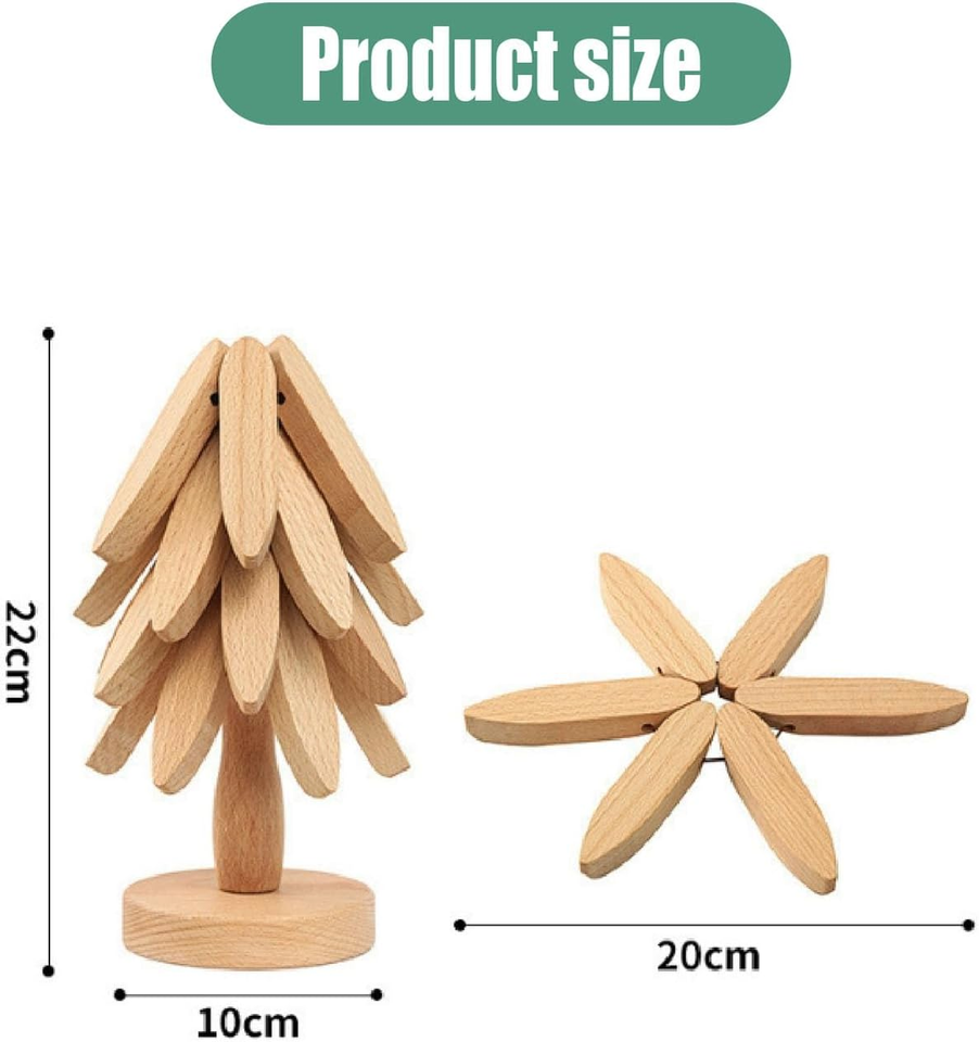 2Pcs Wooden Trivets, Tree Shaped Natural Wooden Table Mat with Stand ...