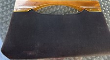 Vintage 70s Clutch Bag Carmel Lucite Handle Black
