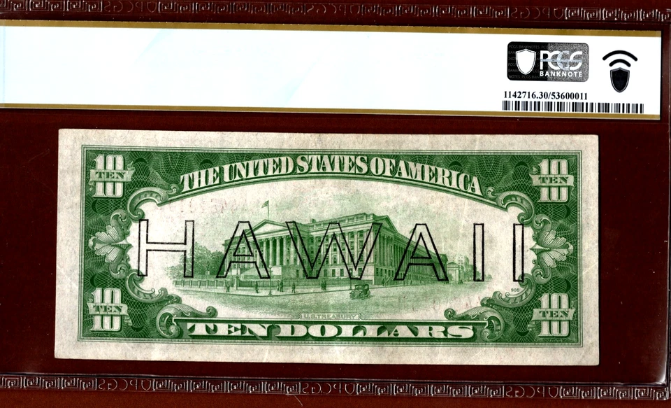 1934 A $10 🌴 HAWAII OVRERPRINT 🌴 WWII EMERGENCY ISSUE PCGS 30 - Image 2 of 4