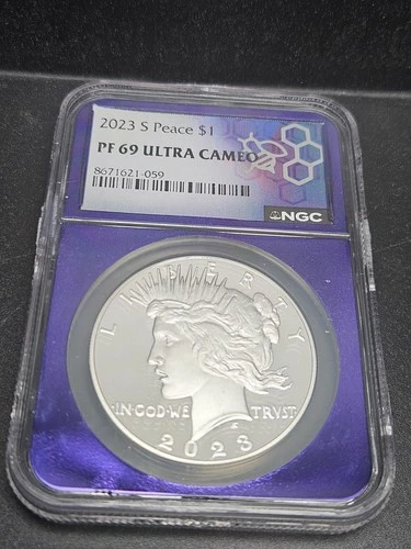 2023 S Silver Peace Dollar Purple Core  NGC PF69 Ultra Cameo Traderbea