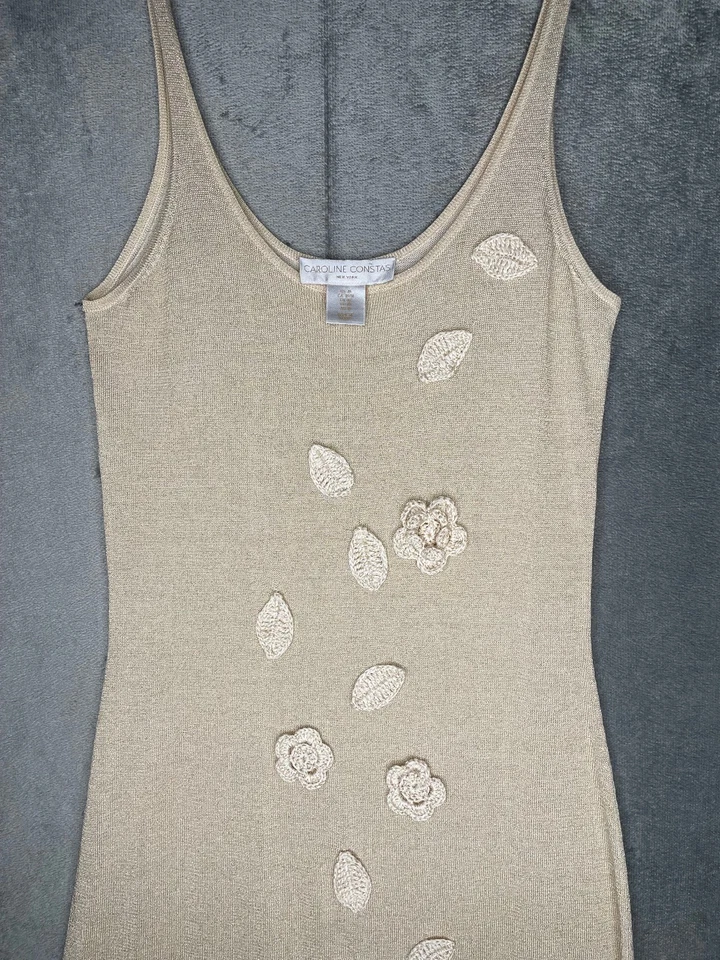 Caroline Constas Flower Crochet  Flower Maxi Shiny Tank Dress Sz M Holiday Party - Image 3 of 4