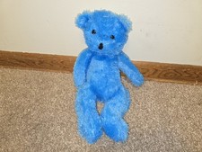 Vintage Blue Teddy Bear Plush Vibrant 15" Rare